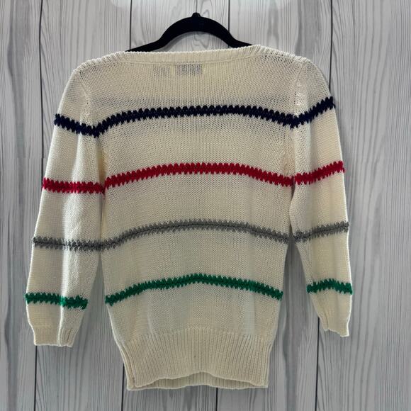 Vintage 1980s Striped Le Moda Sweater Ivory Size Medium Taiwan - Picture 3 of 7